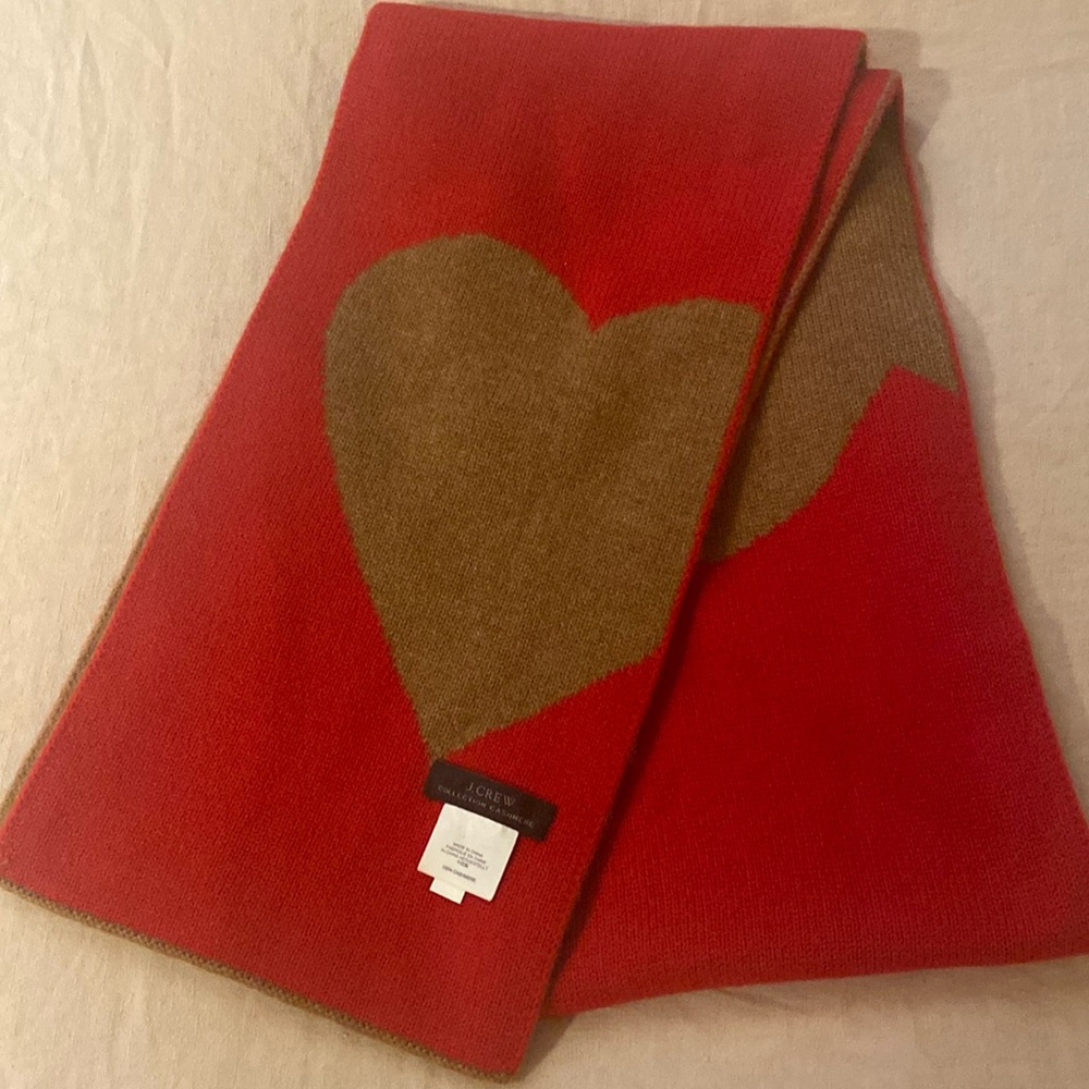 J.Crew collection cashmere heart design brown red scarf